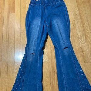 Bell bottom rhinestone jeans